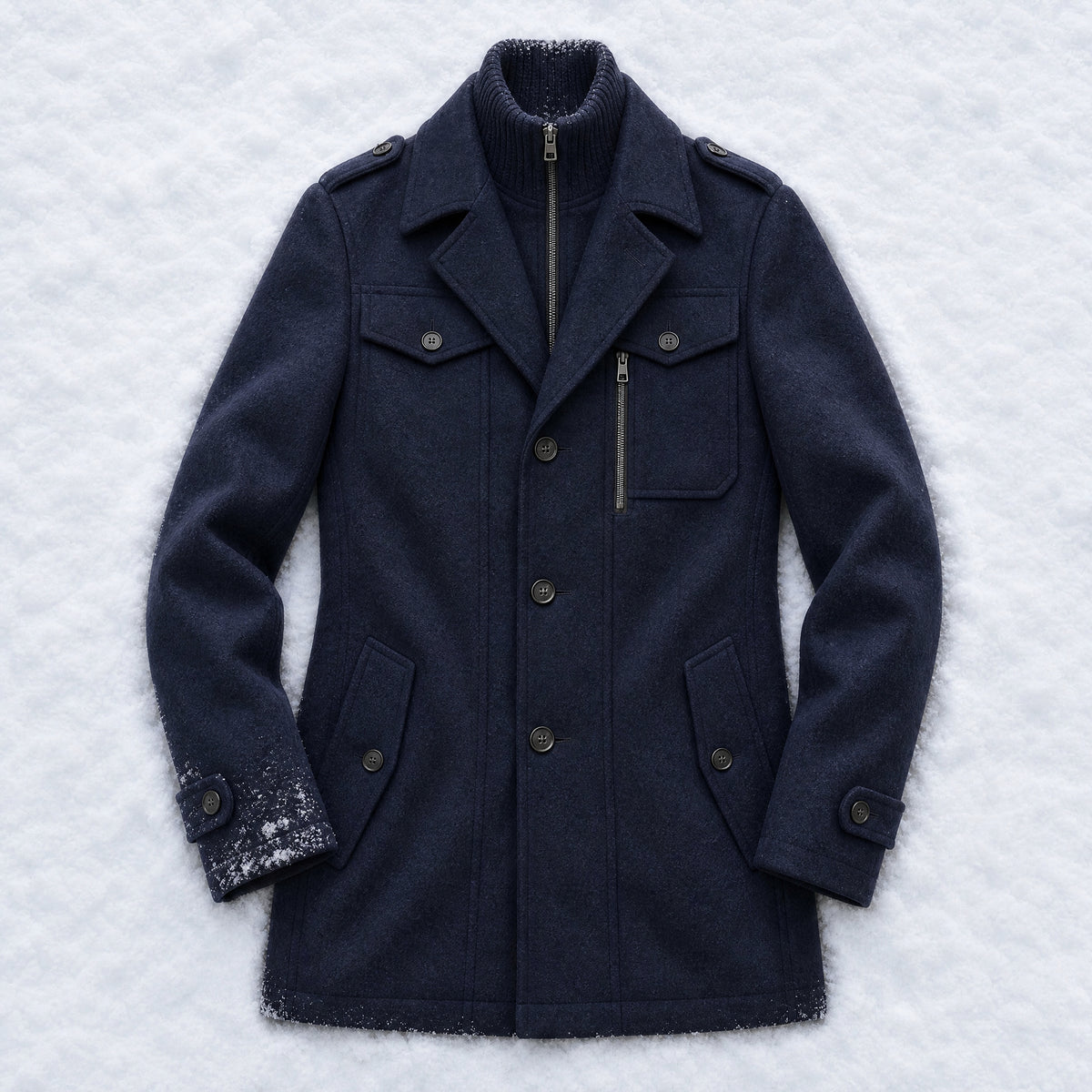 Lumen Wool-Blend Overcoat in Navy