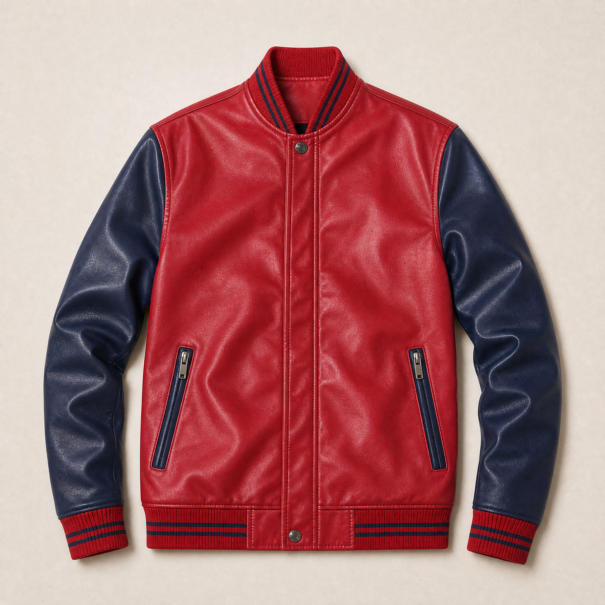 Maple Leather Bomber Jacket in Red