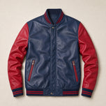 Maple Leather Bomber Jacket in Sapphire Blue
