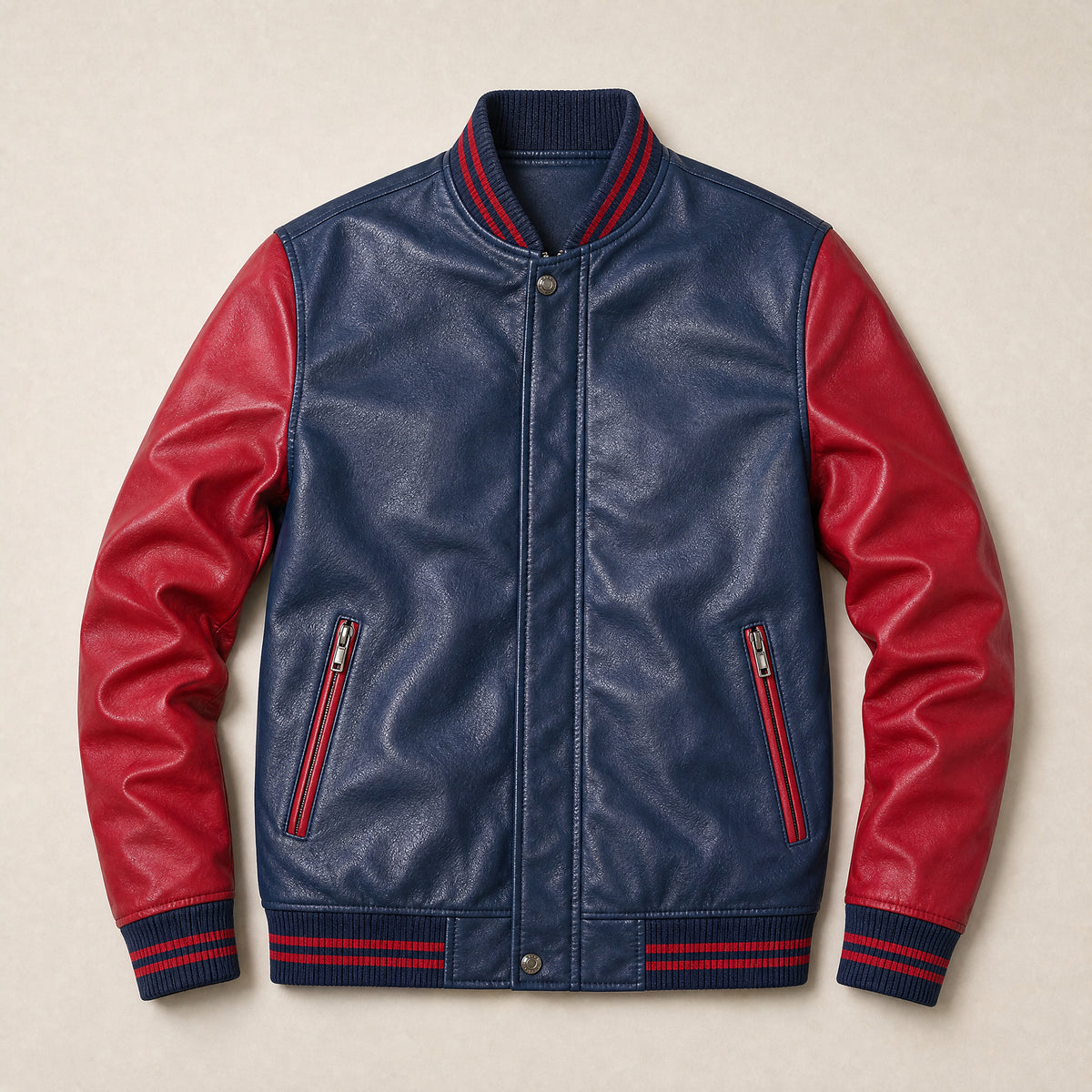 Maple Leather Bomber Jacket in Sapphire Blue