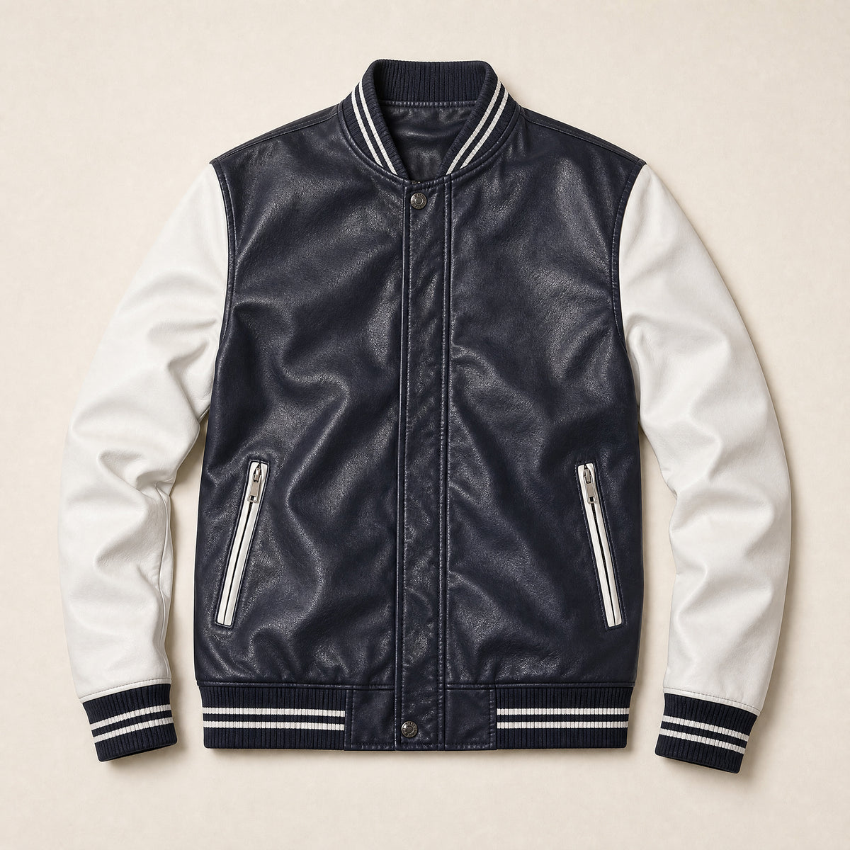 Maple Leather Bomber Jacket in White