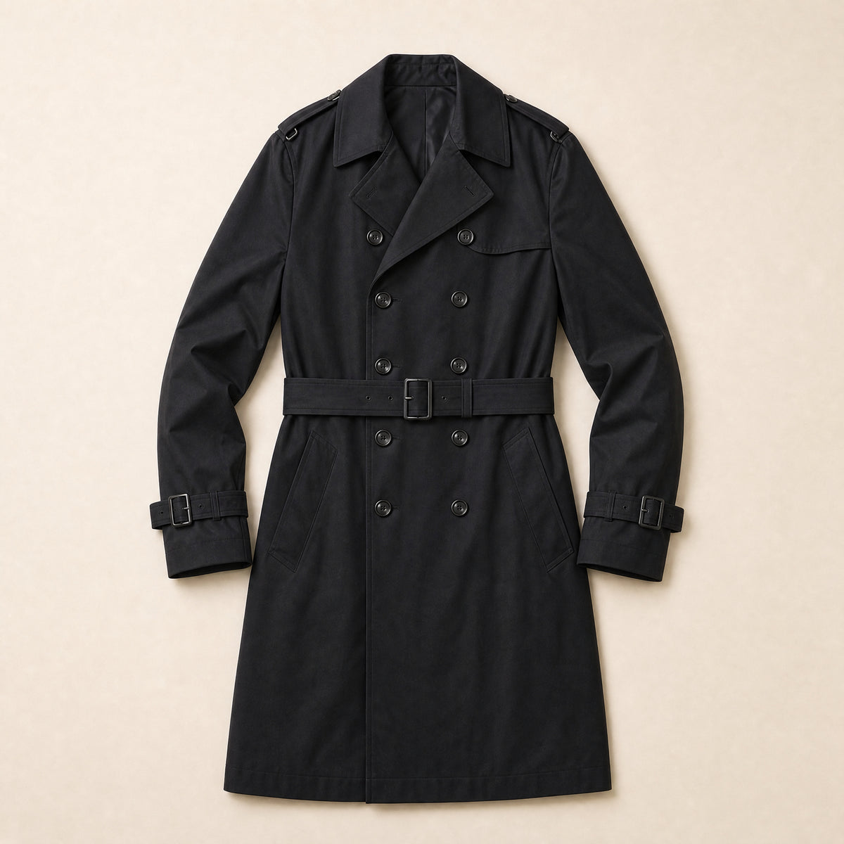 Meltwater Mid-Length Trench Coat in Black