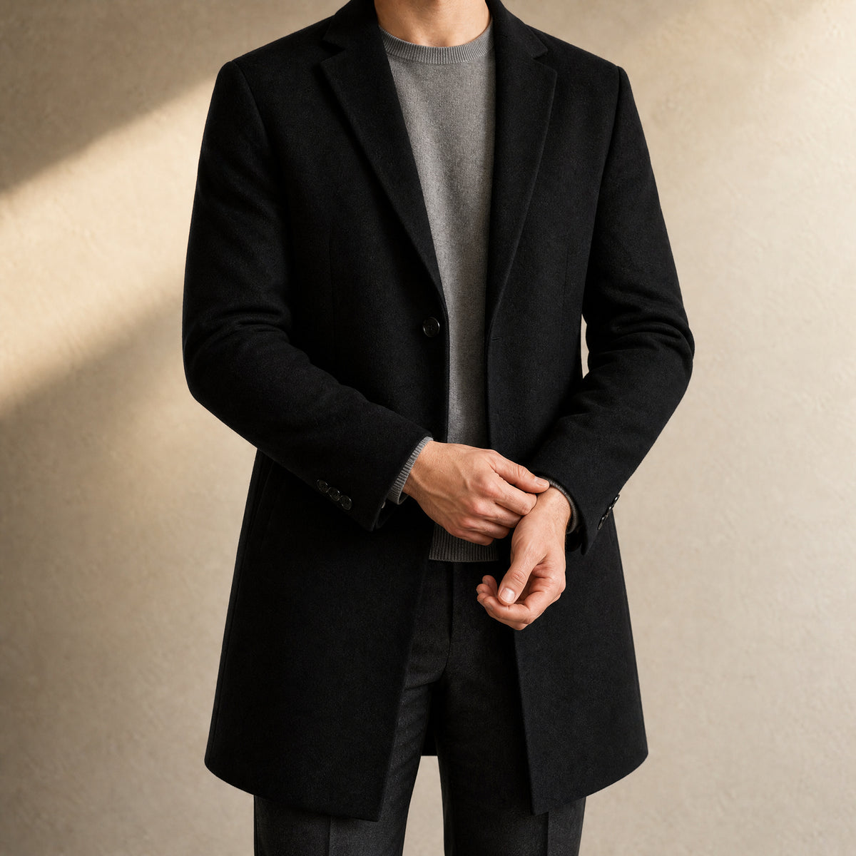 Mistral Wool-Blend Overcoat in Black