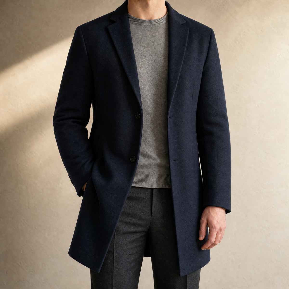 Mistral Wool-Blend Overcoat in Navy Blue