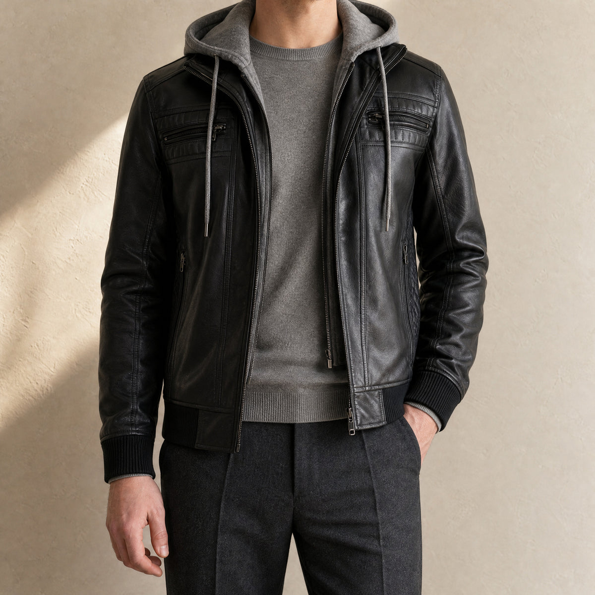 Mizzle Leather Moto Jacket in Black