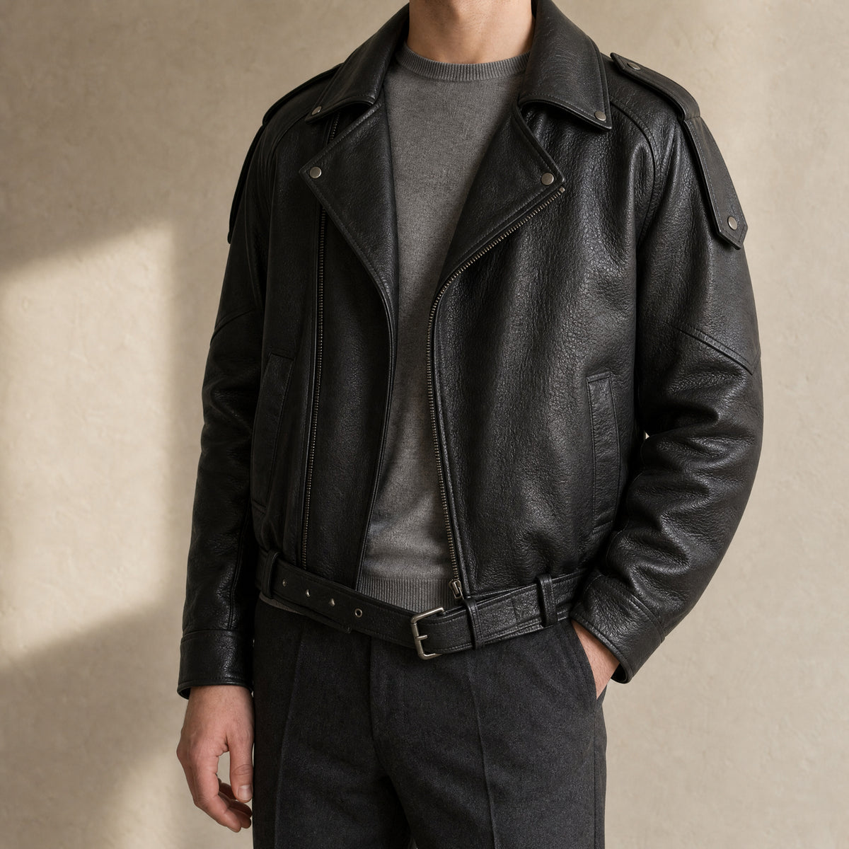 Moonrise Leather Biker Jacket in Black