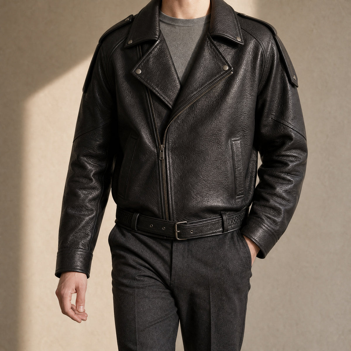 Moonrise Leather Biker Jacket in Brown