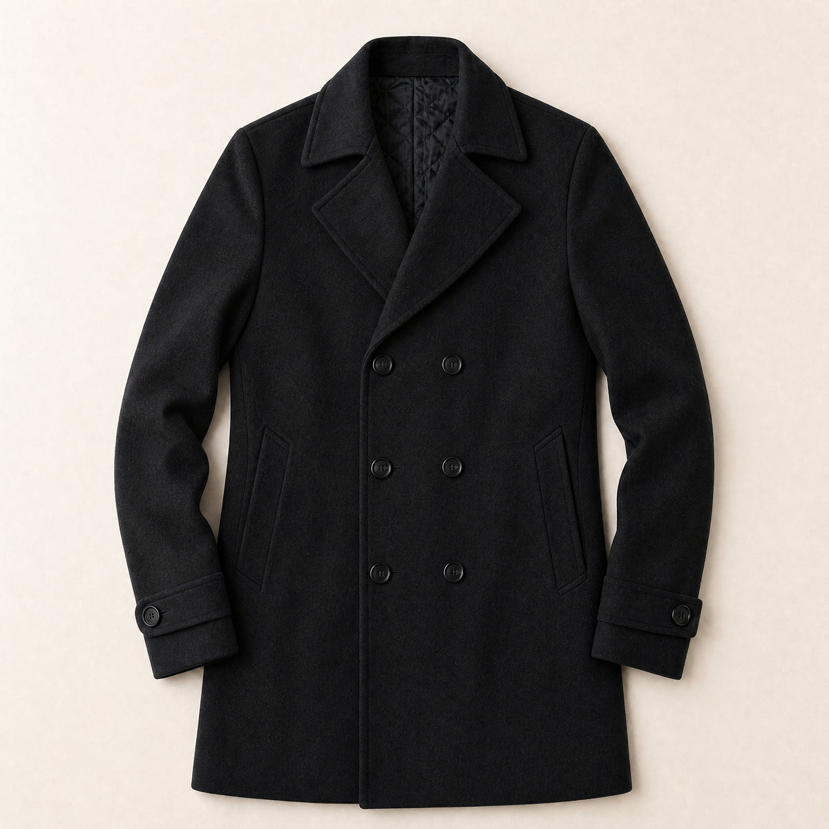 Moraine Double-Breasted Wool-Blend Coat in Black