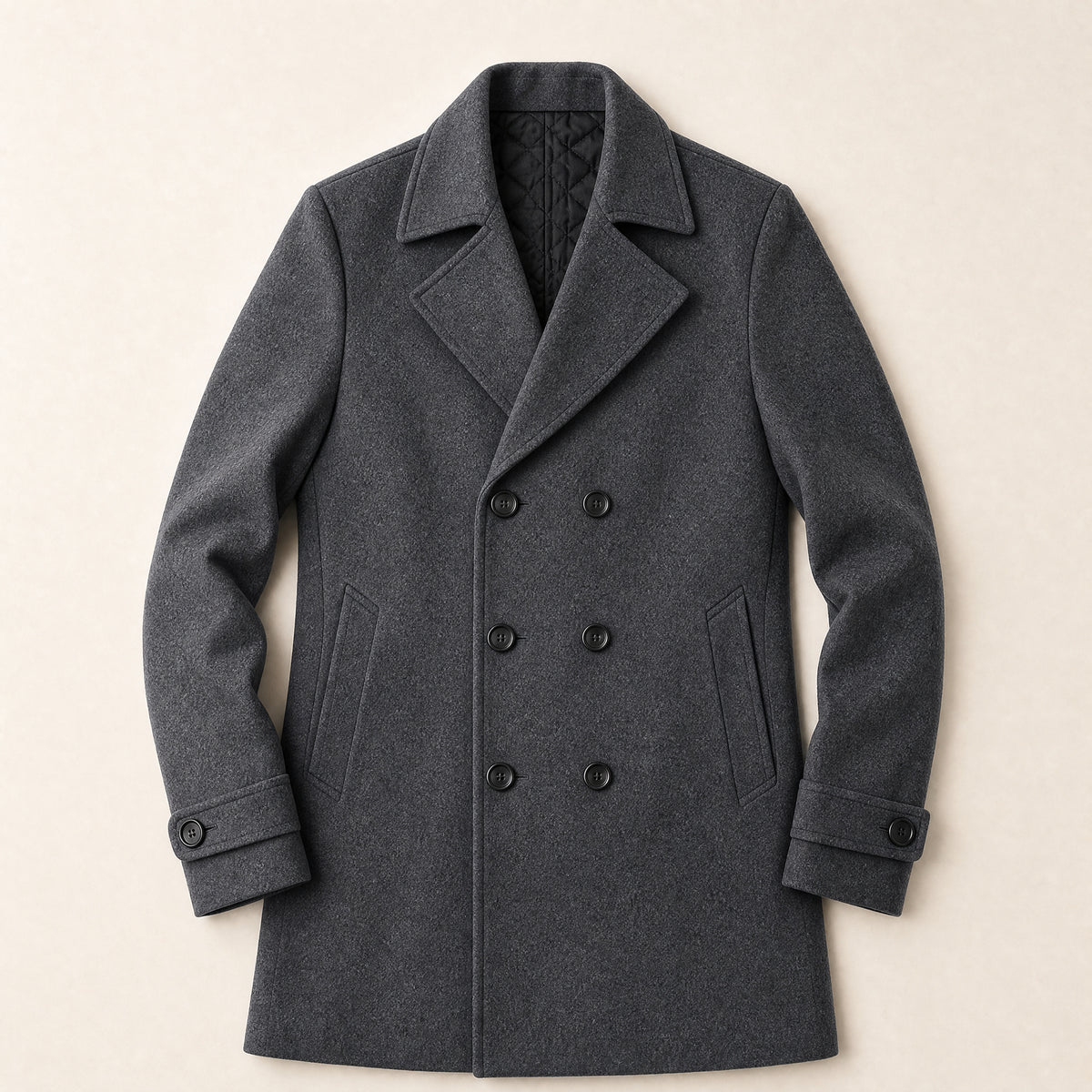 Moraine Double-Breasted Wool-Blend Coat in Dark Gray