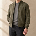 Moss Suede-Look Bomber Jacket in Army Green
