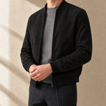 Moss Suede-Look Bomber Jacket in Black