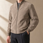 Moss Suede-Look Bomber Jacket in Khaki