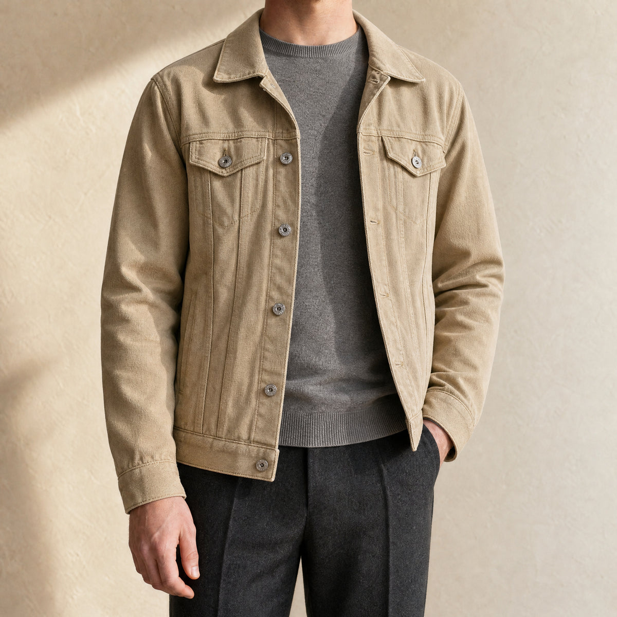 Ness Classic Denim Jacket in Khaki