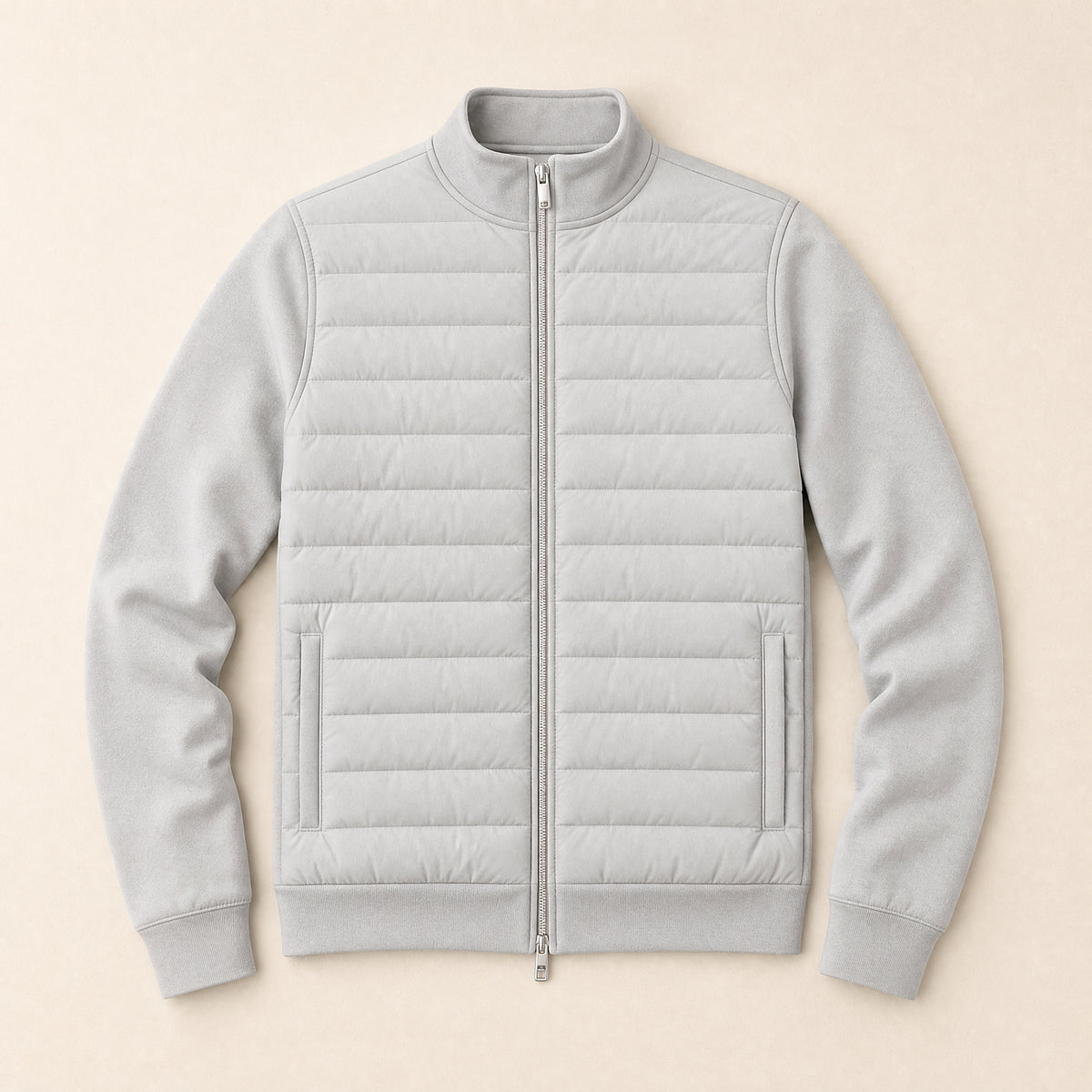 Nettle Stand-Collar Quilted Jacket in Light Gray