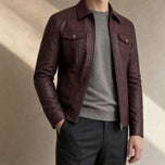 Neve Leather Moto Jacket in Dark Red