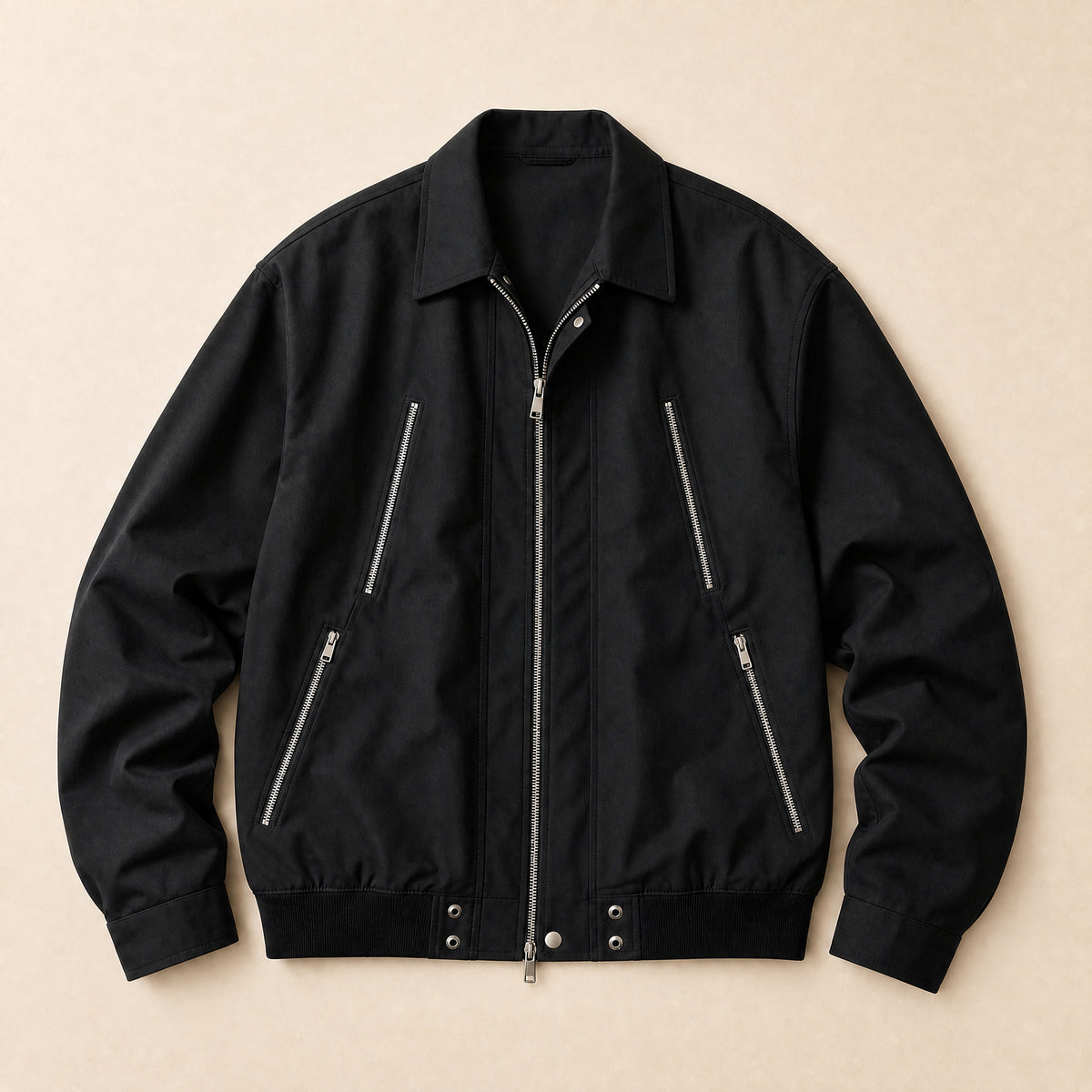 Nook Zip-Up Bomber Jacket in Black