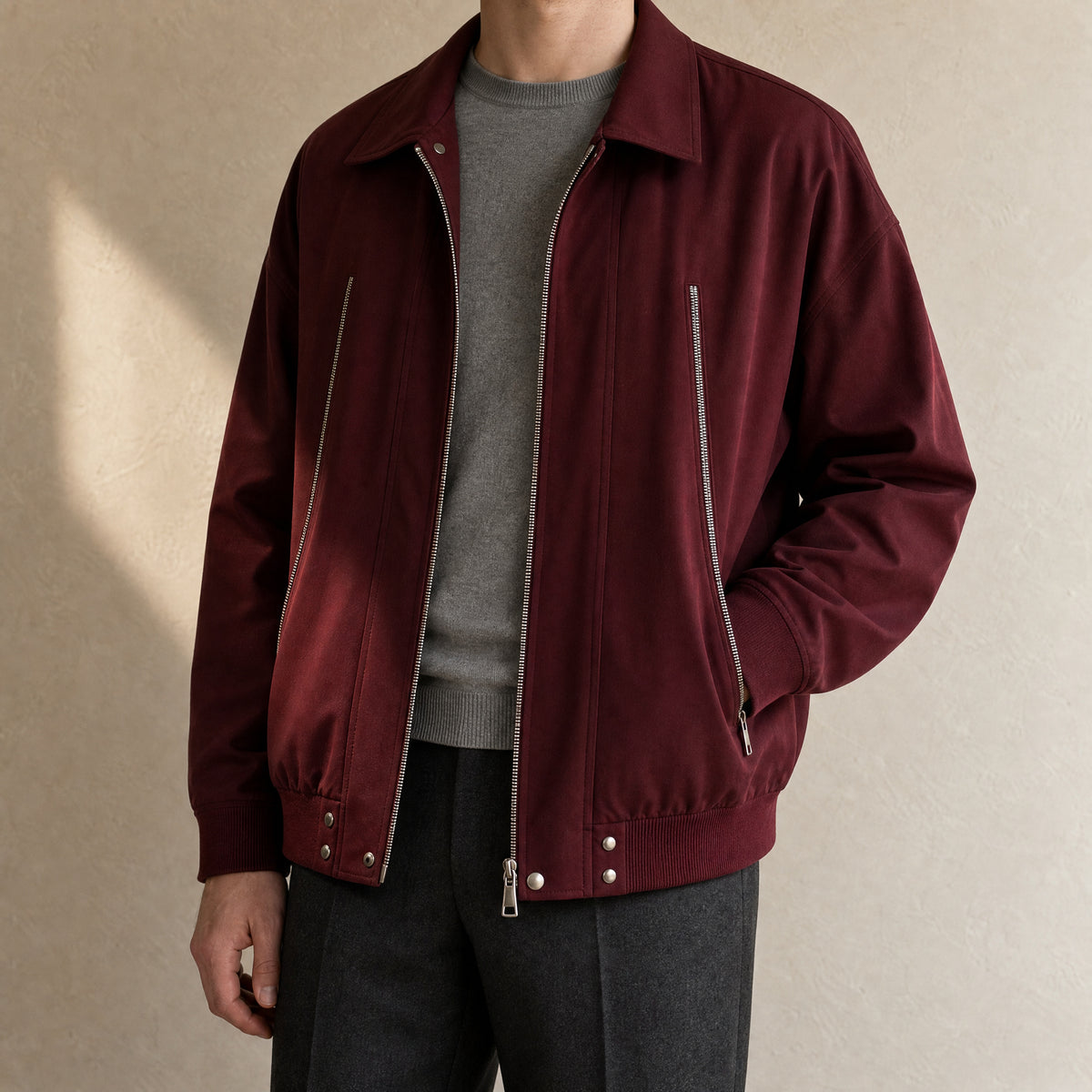 North Zip-Up Bomber Jacket in Red