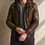 Notch Leather Hooded Bomber Jacket in Coffee