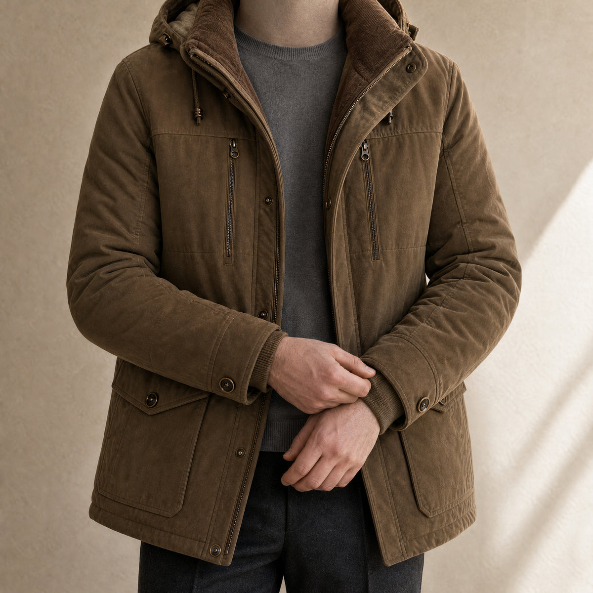 Oak Fleece-Lined Hooded Parka in Coffee