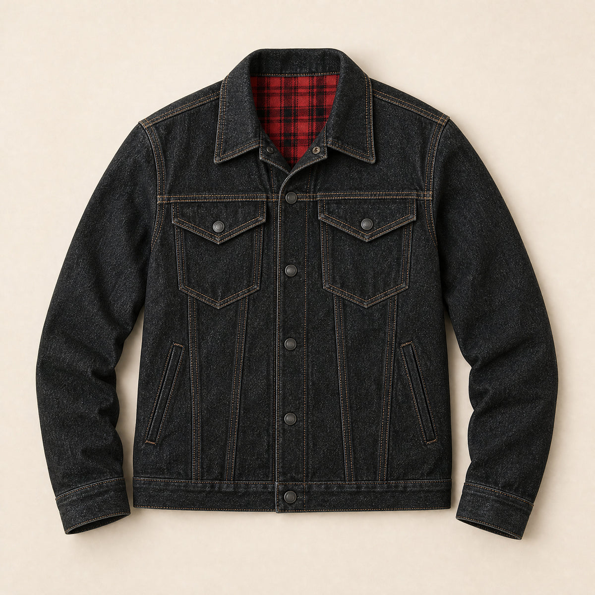 Osprey Flannel-Lined Denim Jacket in Black