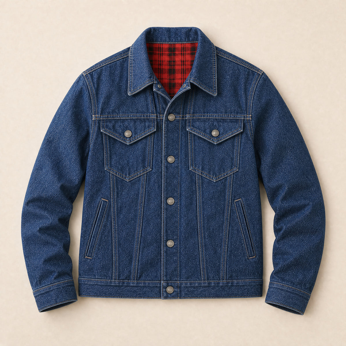 Osprey Flannel-Lined Denim Jacket in Dark Blue