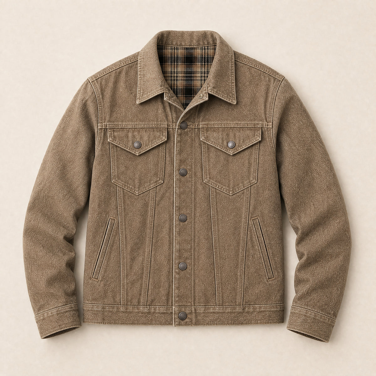 Osprey Flannel-Lined Denim Jacket in Dark Brown