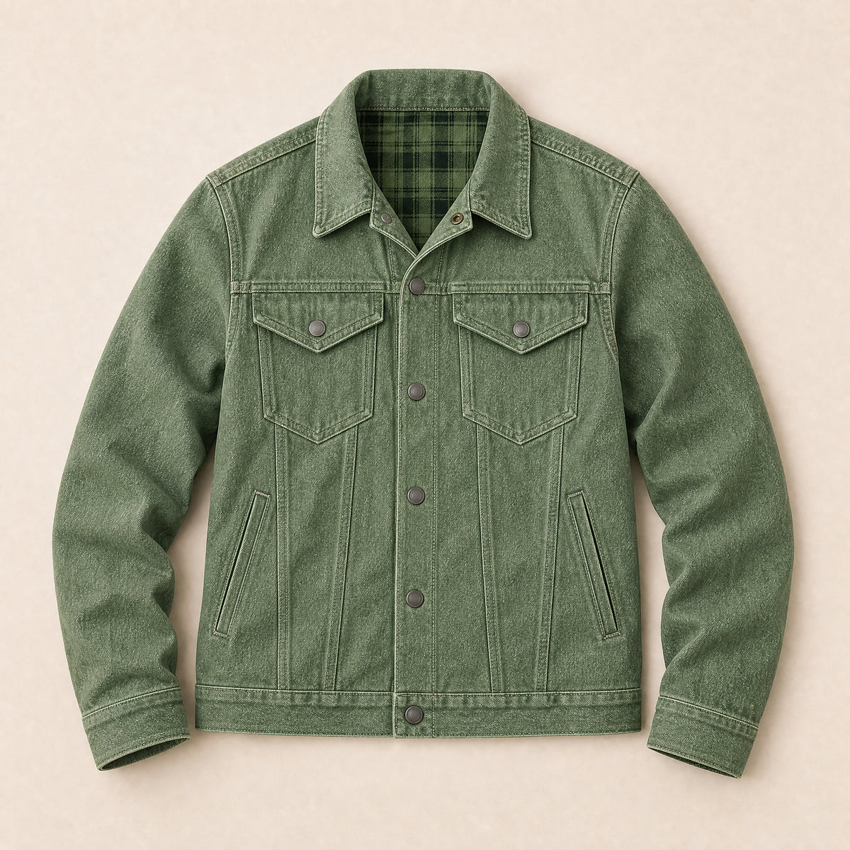 Osprey Flannel-Lined Denim Jacket in Green