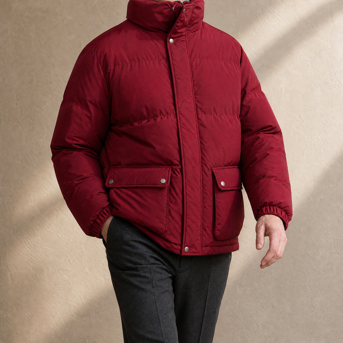 Oxbow Stand-Collar Puffer Jacket in Red