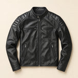 Peak Vintage Leather Biker Jacket in Black