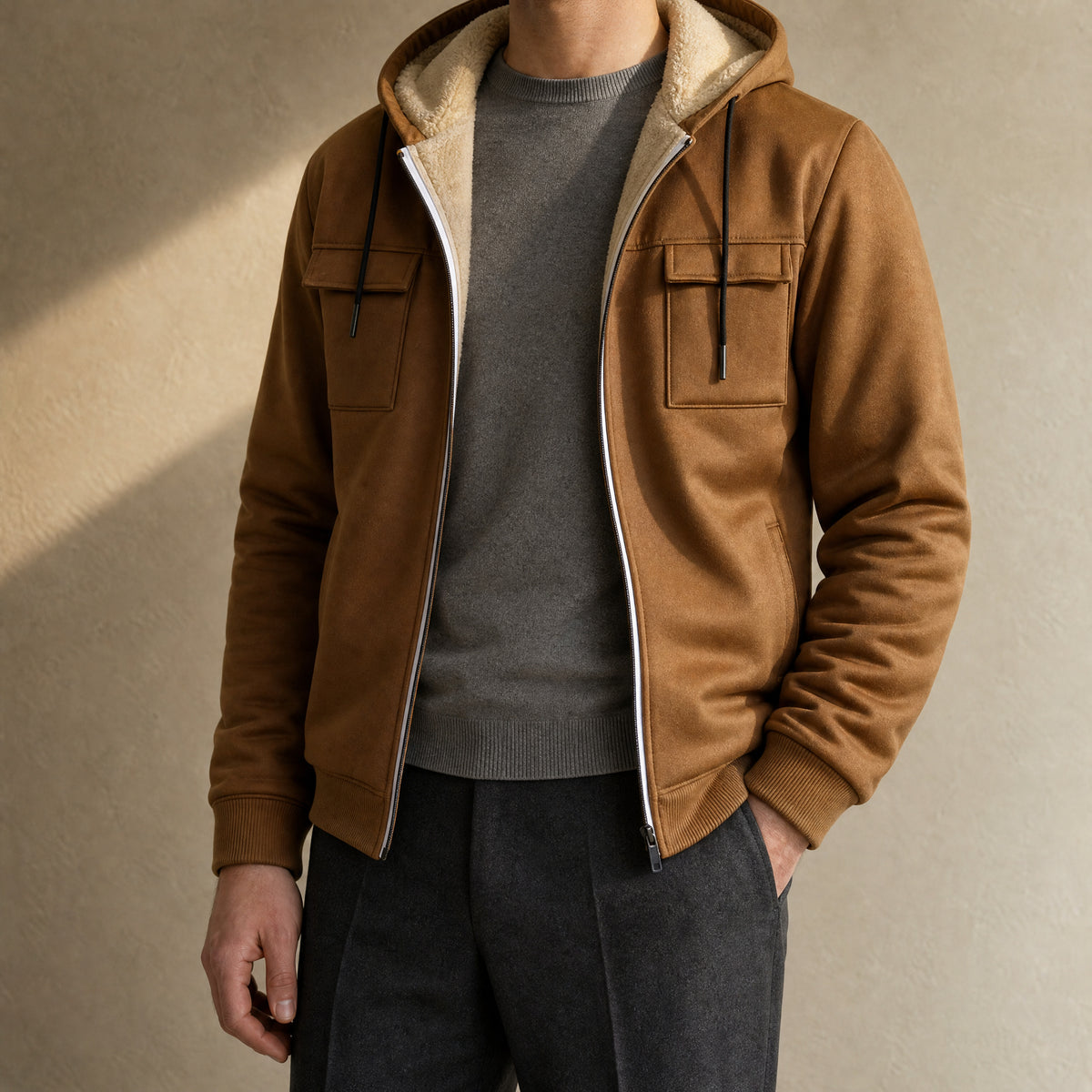 Peat Hooded Soft-Shell Jacket in Brown