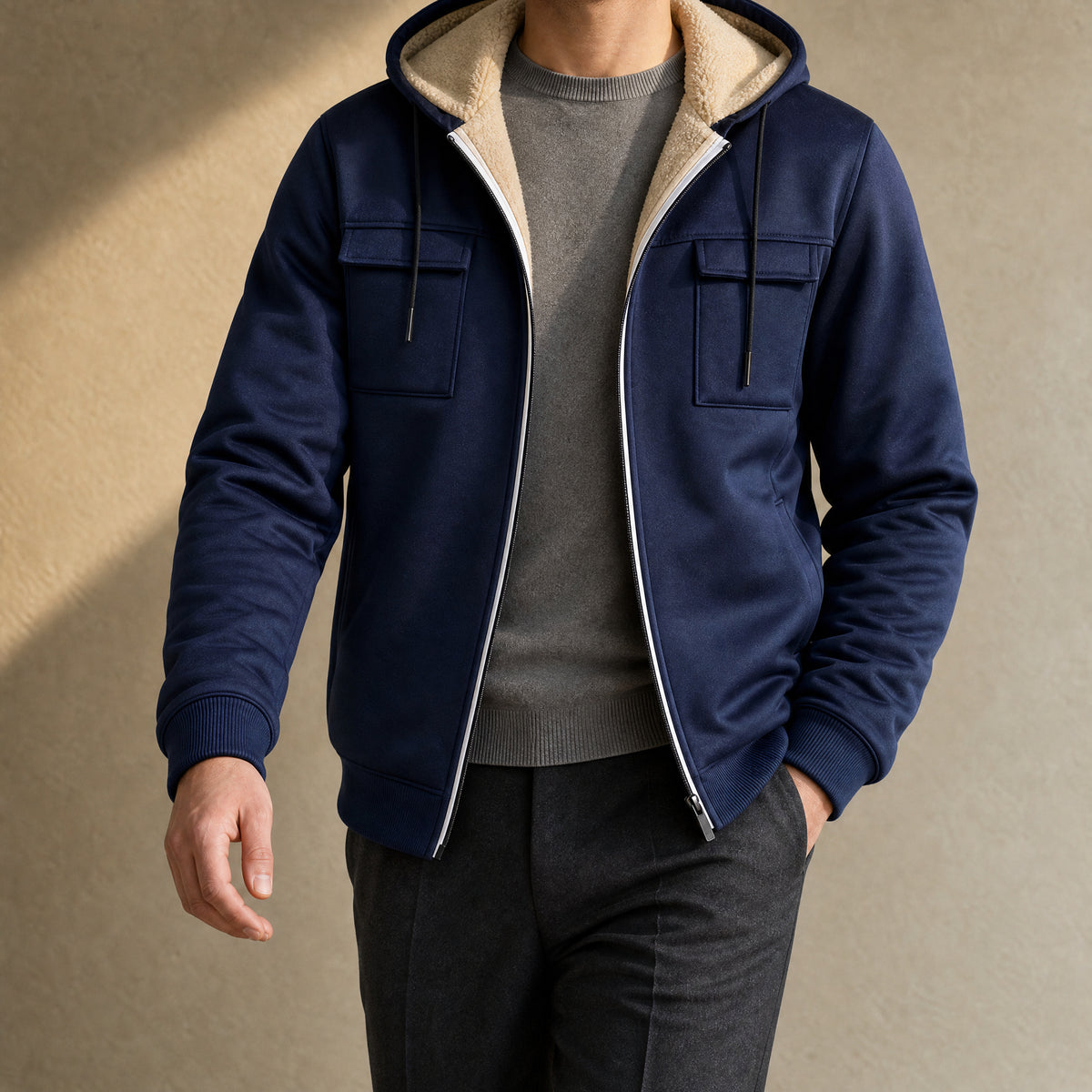 Peat Hooded Soft-Shell Jacket in Dark Blue