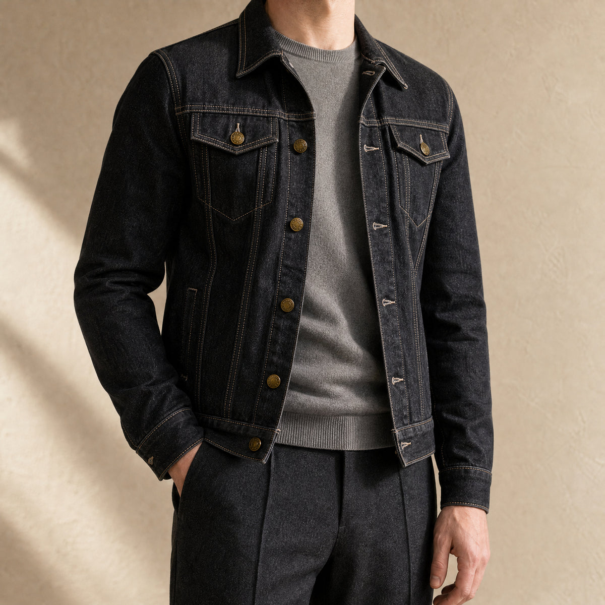 Pebble Slim Denim Jacket in Black