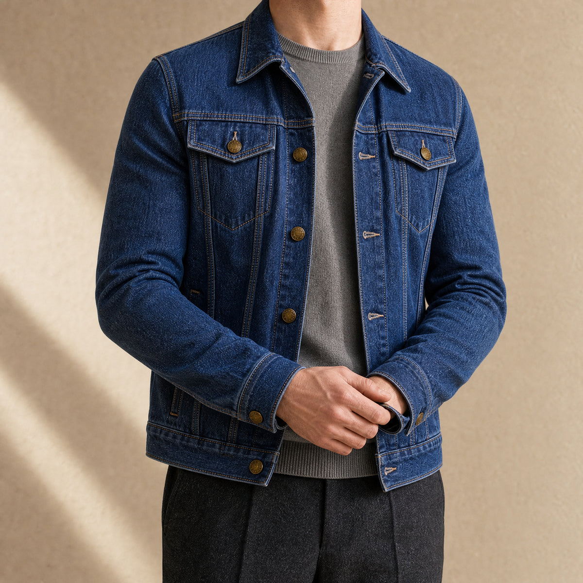 Pebble Slim Denim Jacket in Dark Blue