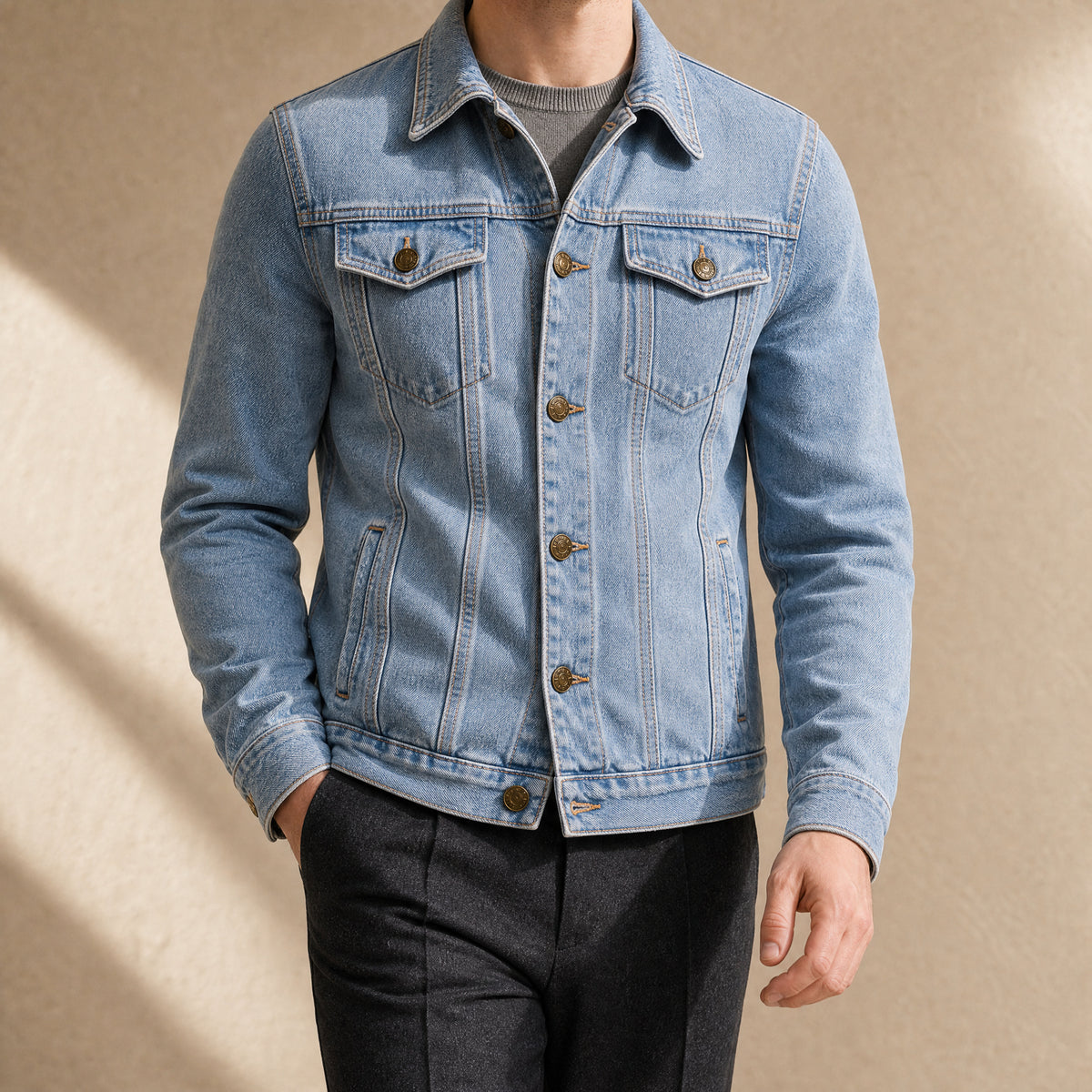 Pebble Slim Denim Jacket in Light Blue