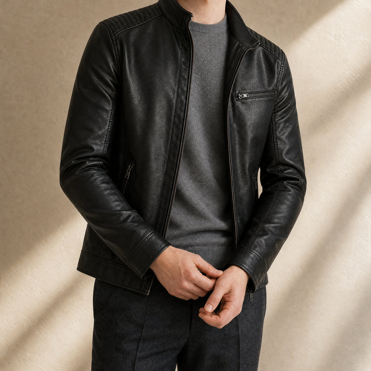 Pike Leather Zip Jacket in Black
