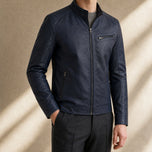 Pike Leather Zip Jacket in Dark Blue
