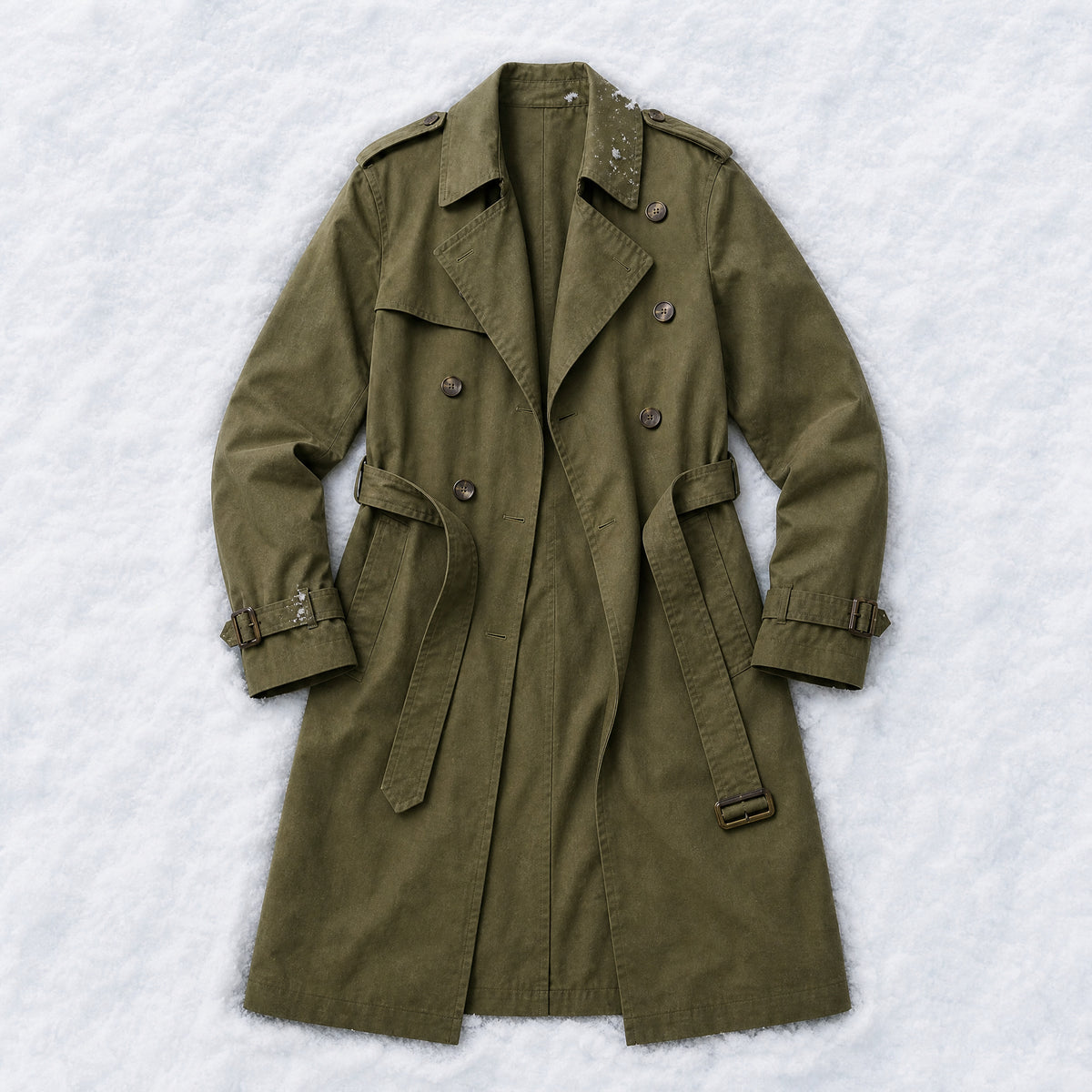 Poplar Long Trench Coat in Military Green