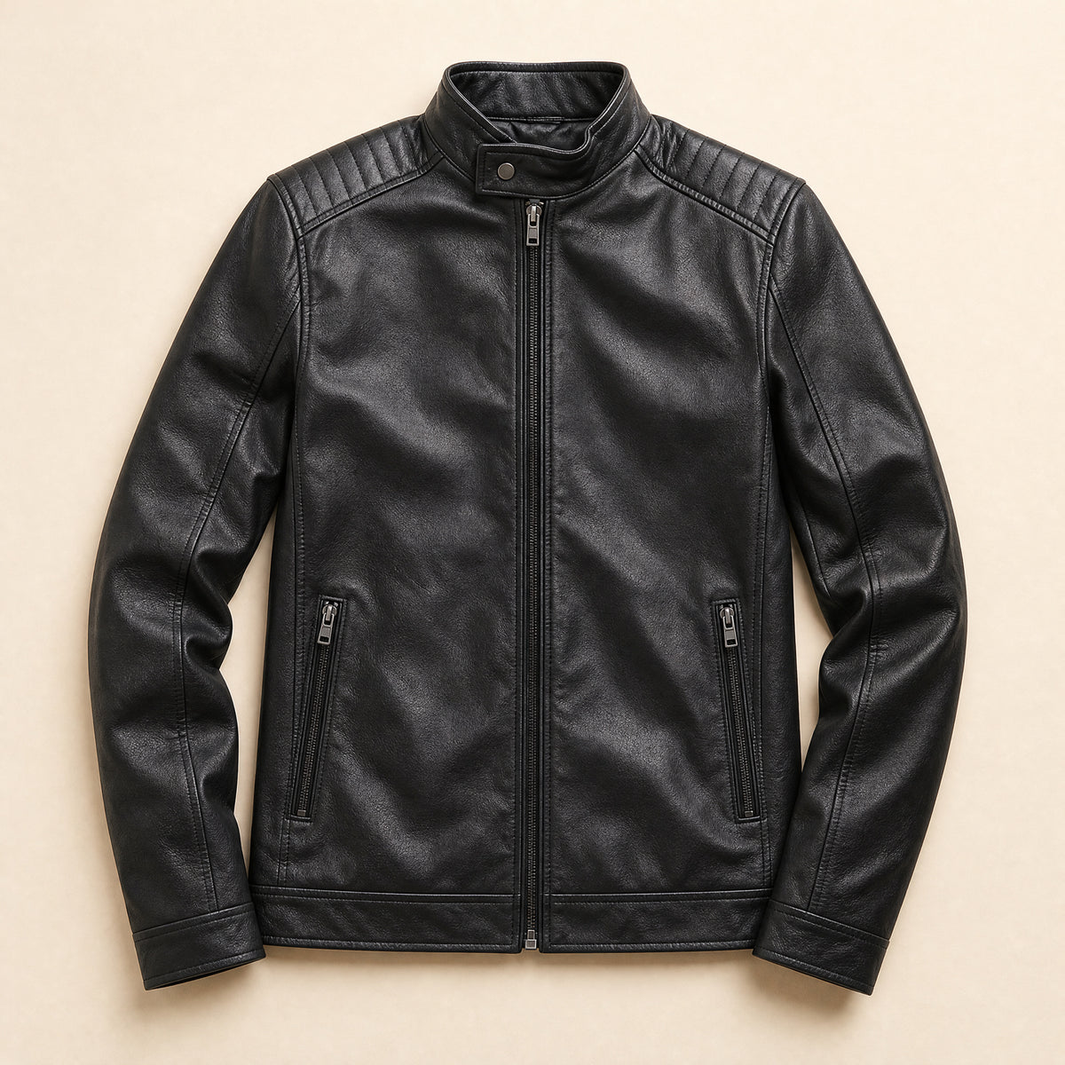 Prairie Leather Racer Jacket in Black