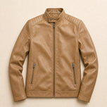 Prairie Leather Racer Jacket in Khaki
