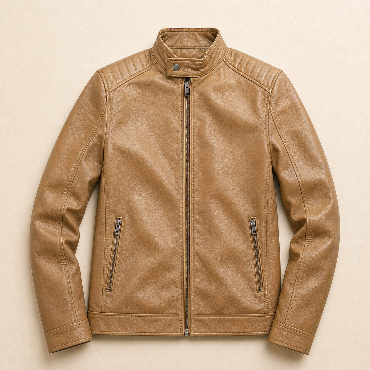 Prairie Leather Racer Jacket in Khaki