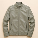 Prairie Leather Racer Jacket in Pea Green