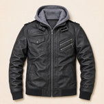 Quarry Hooded Faux-Leather Moto Jacket in Gray