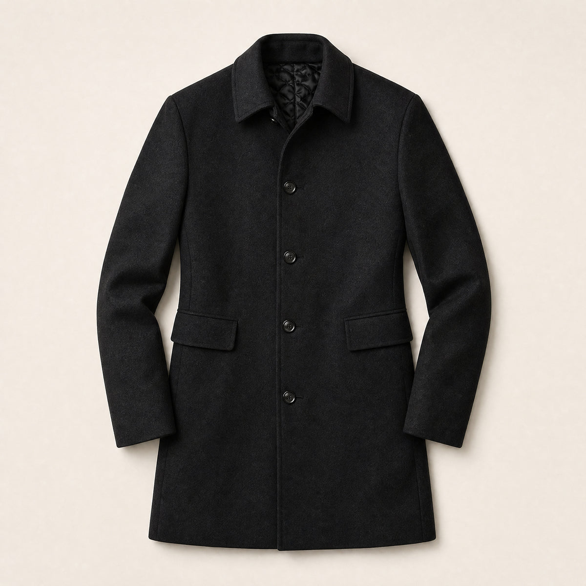 Quartz Wool-Blend Overcoat in Black