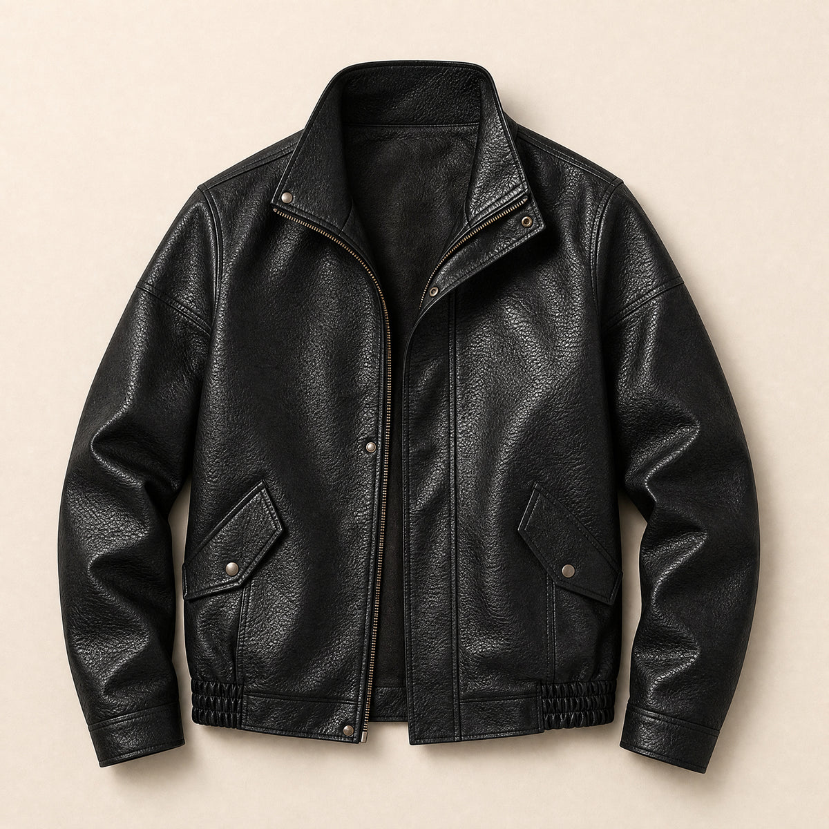 Reef Leather Collared Jacket in Black