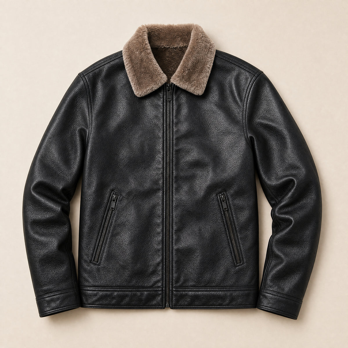 Rift Leather Shearling Jacket in Black