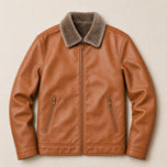 Rift Leather Shearling Jacket in Red Brown
