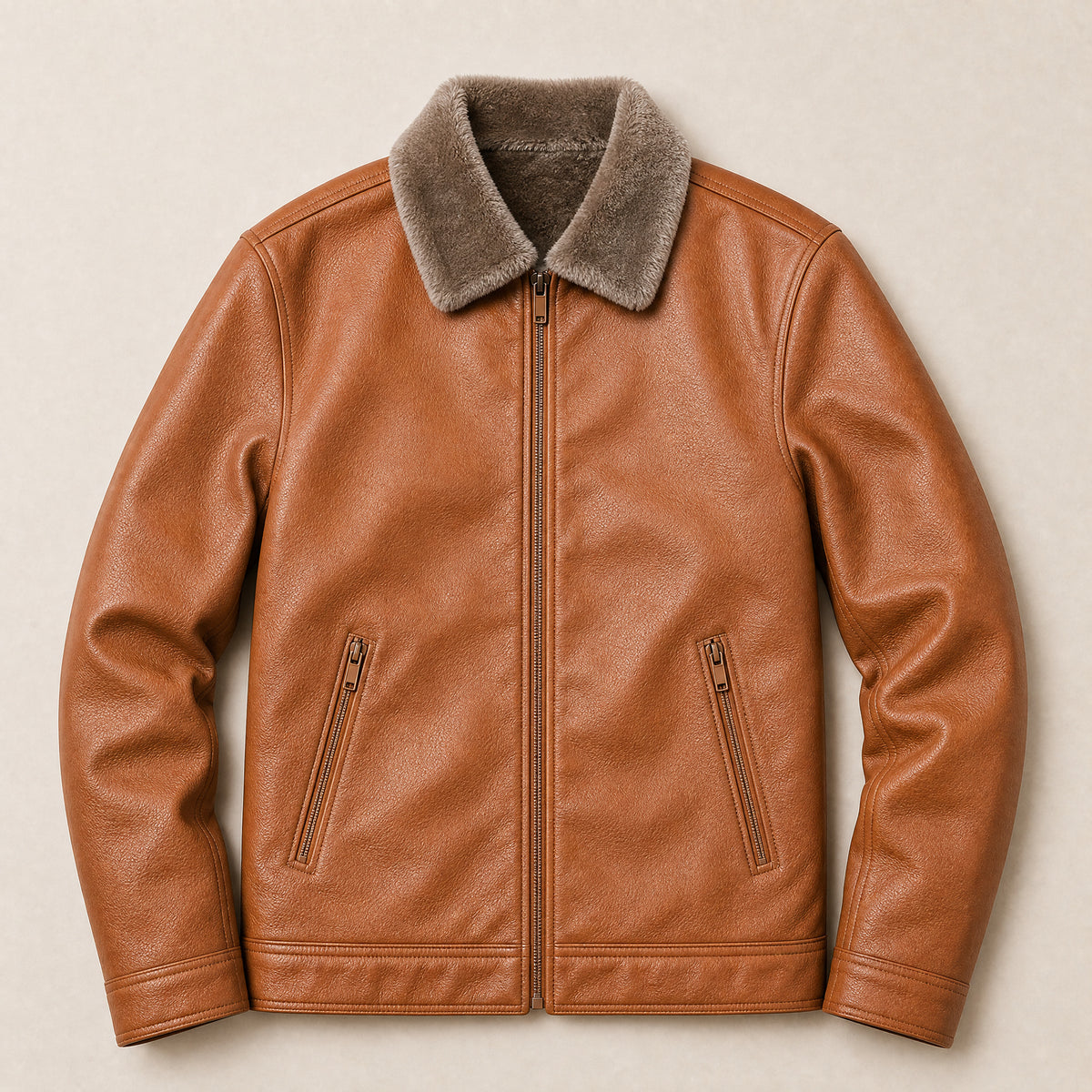 Rift Leather Shearling Jacket in Red Brown