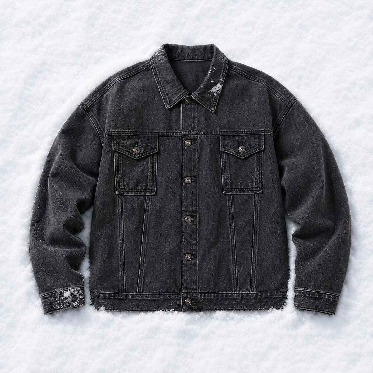 Rimefall Embroidered Denim Jacket in Black