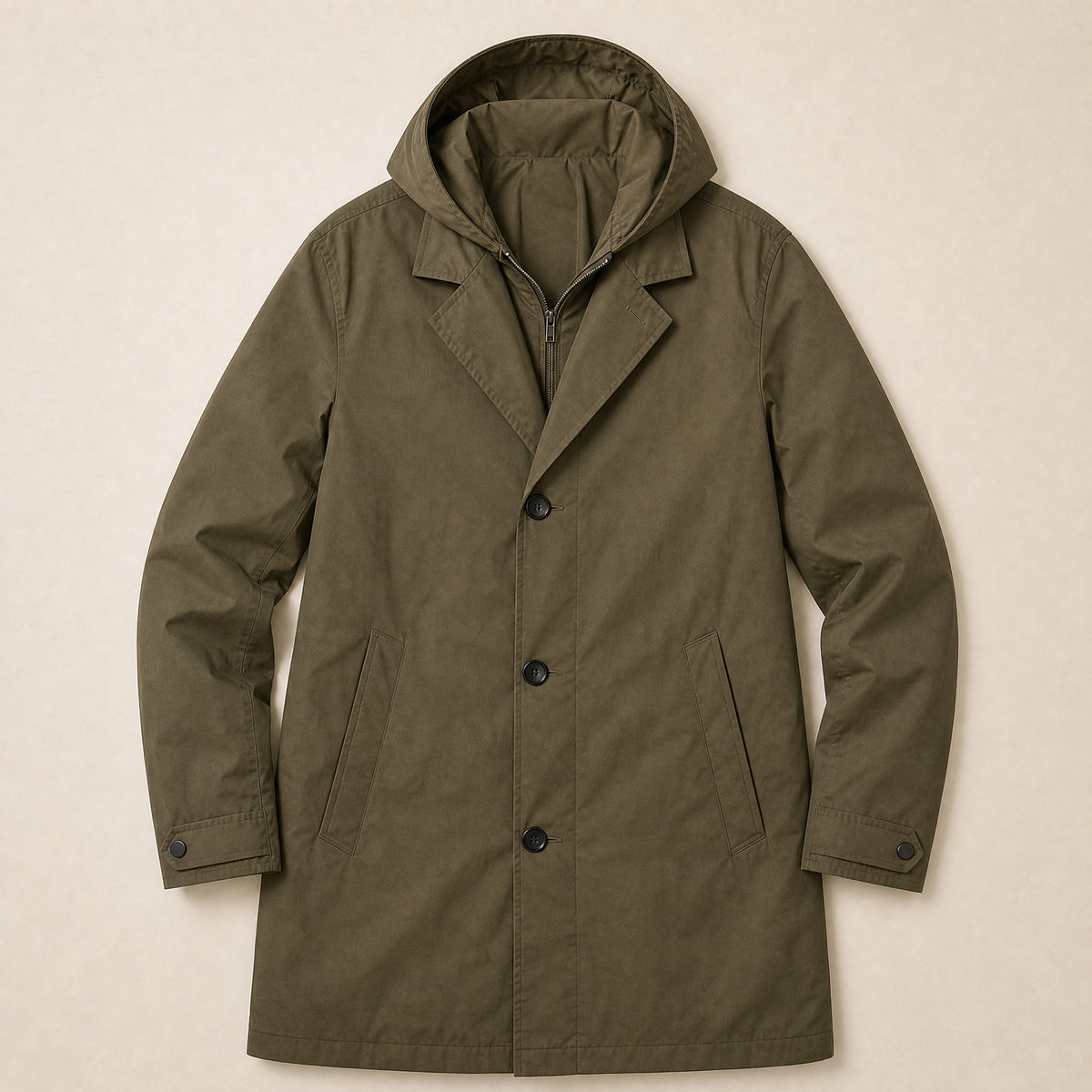 Ripple Lapel Hooded Parka in Army Green