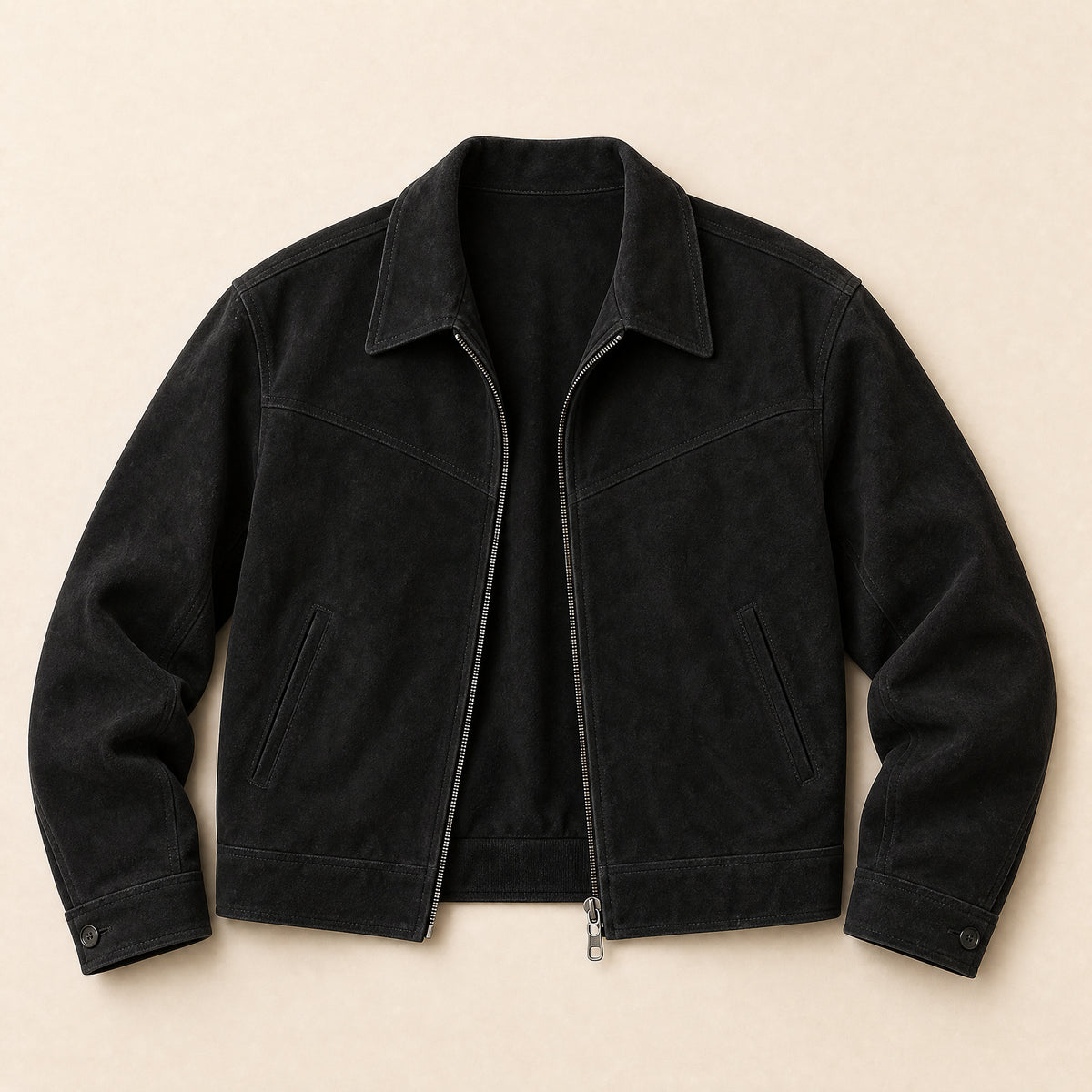 Runoff Suede Bomber Jacket in Black